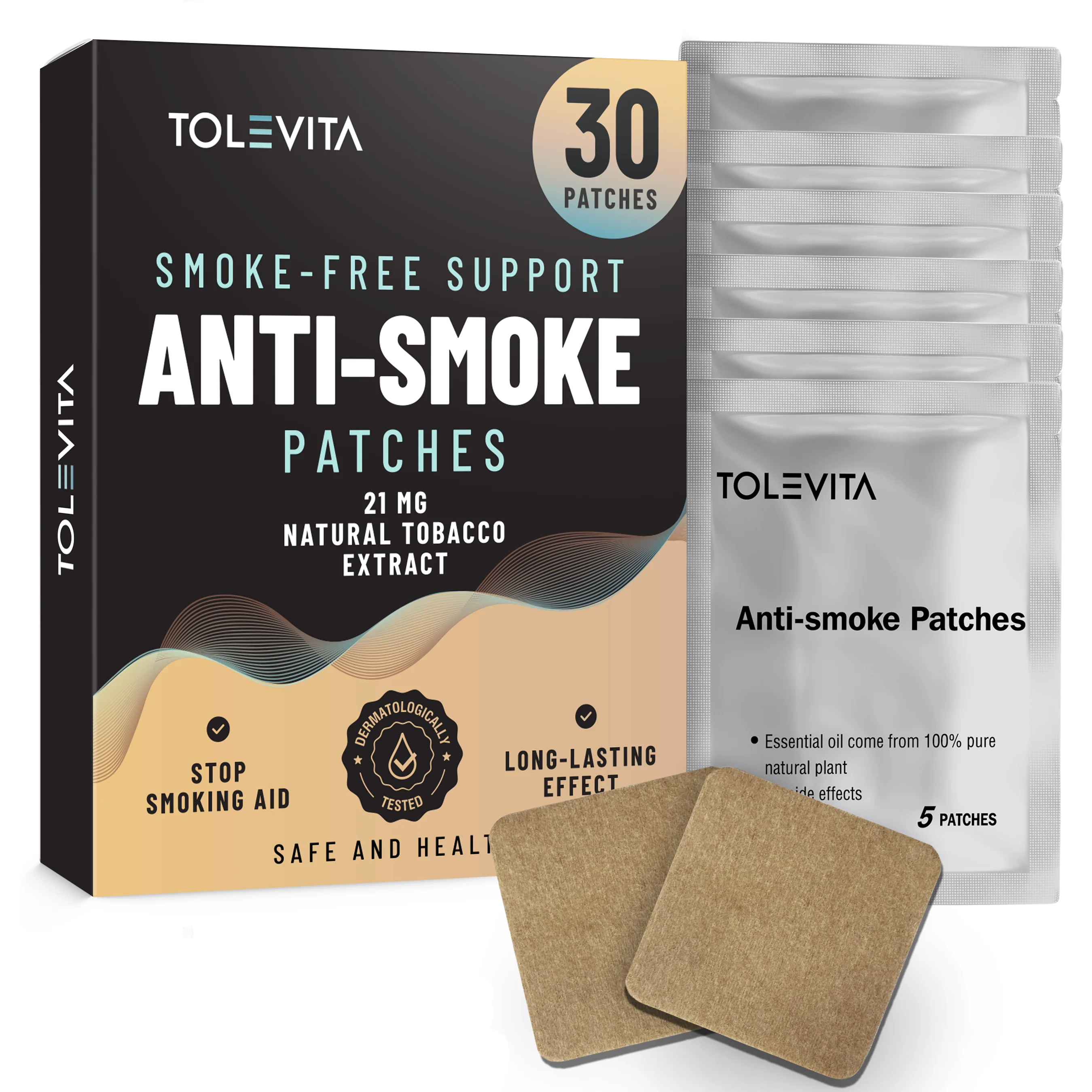 Anti-Smoke Herbal Patches to Help Reduce Cravings, Beige Non-woven fabric, 30 patches - Image 3