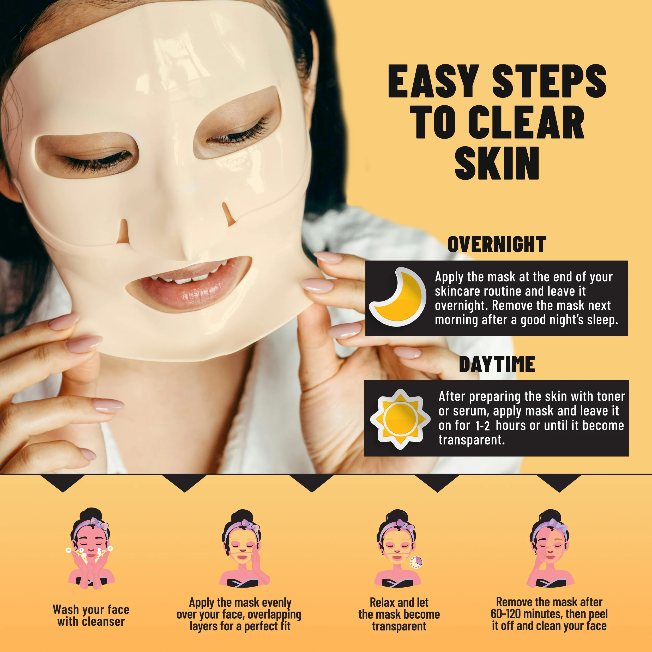 Bio-Collagen Overnight Face Mask, Brightening & Illuminating Sheet Mask with Turmeric & Vitamin C, 6 Masks - Image 5