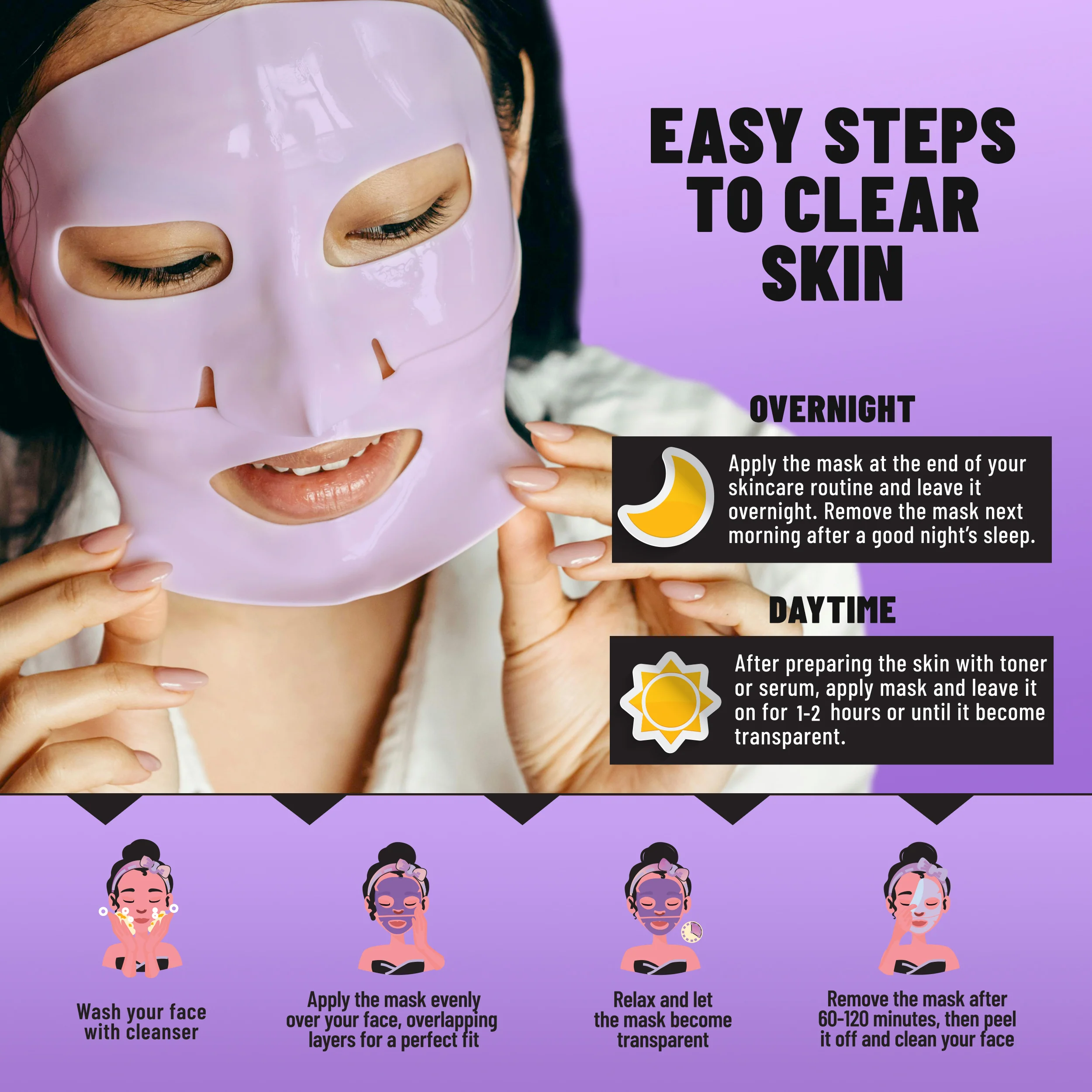 Bio-Collagen Overnight Face Mask Purple Edition, Hydrating & Nourishing Sheet Mask with Collagen, Hyaluronic Acid & Niacinamide, 6 masks - Image 5