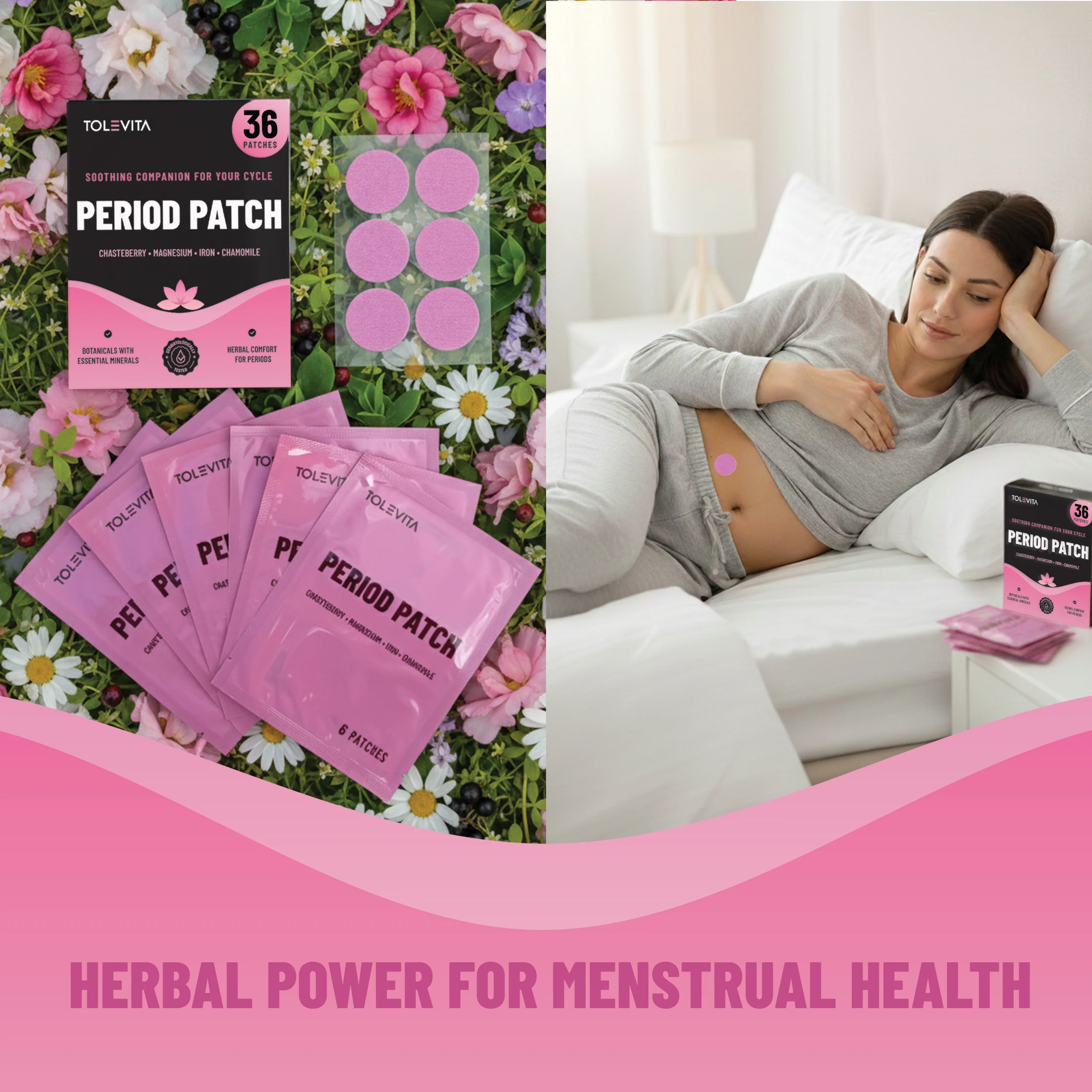 Period Patches Menstrual & Cycle Support with Chasteberry, Magnesium, Evening Primrose Oil & Herbs, 36 Patches - Image 5