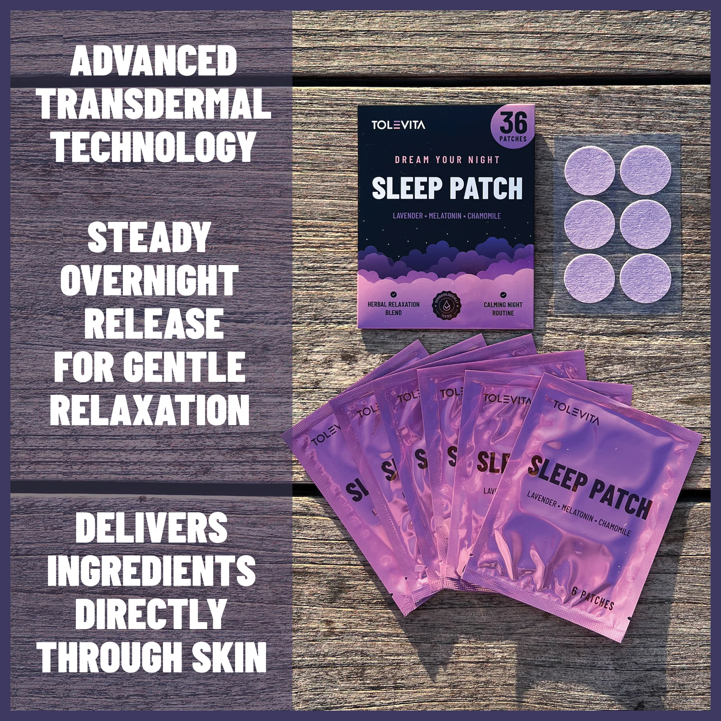 Sleep Patches Natural Sleep Aid with Melatonin, Lavender, L-Theanine, GABA & Herbal Extracts, 36 patches - Image 3