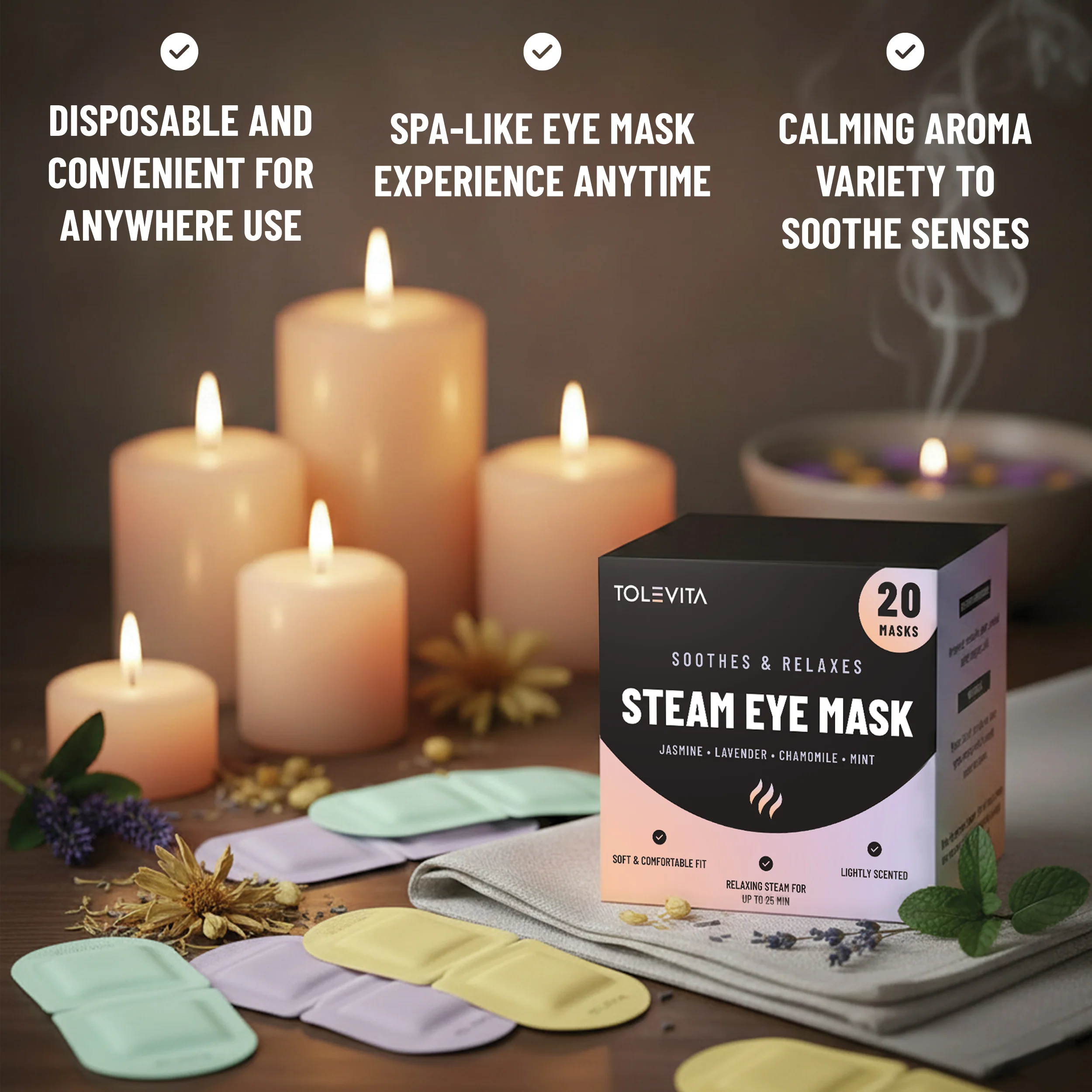Steam Eye Mask, Self-Heating & Soothing Eye Mask for Relaxation & Eye Fatigue Relief with Lavender, Mint, Jasmine & Chamomile, 20 Masks - Image 4
