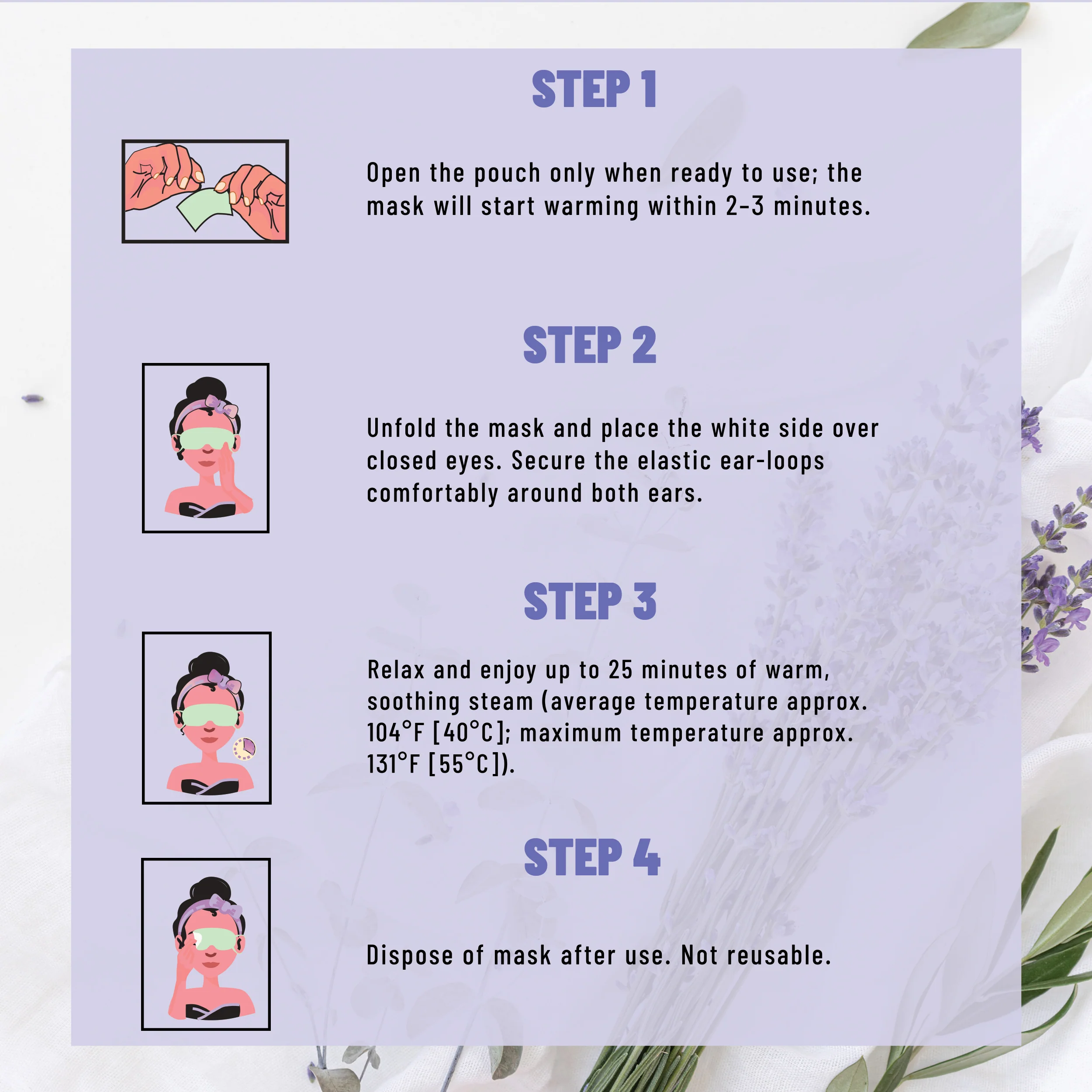 Steam Eye Mask, Self-Heating & Soothing Eye Mask for Relaxation & Eye Fatigue Relief with Lavender, Mint, Jasmine & Chamomile, 20 Masks - Image 6